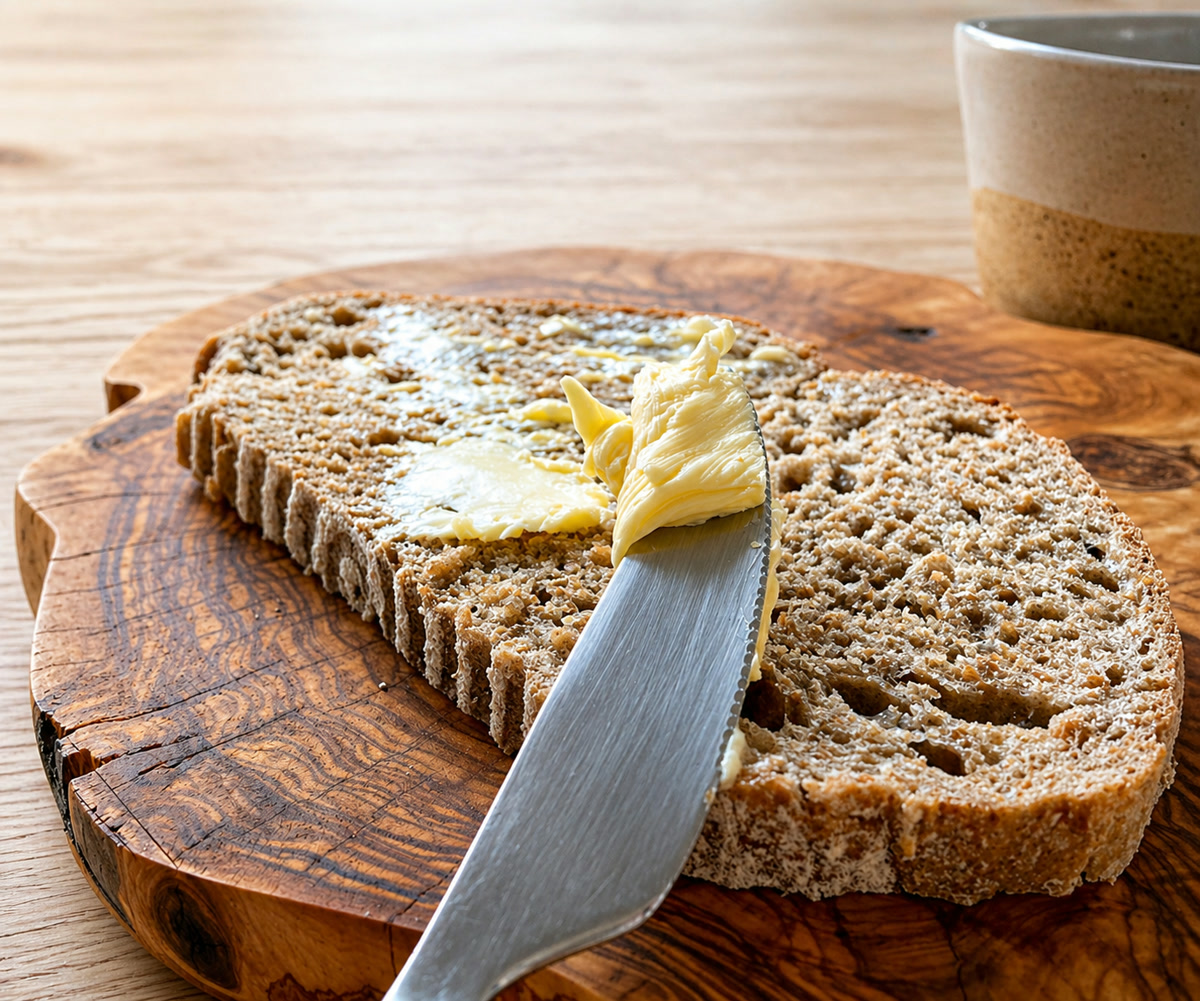 Snee volkorenbrood met roomboter
