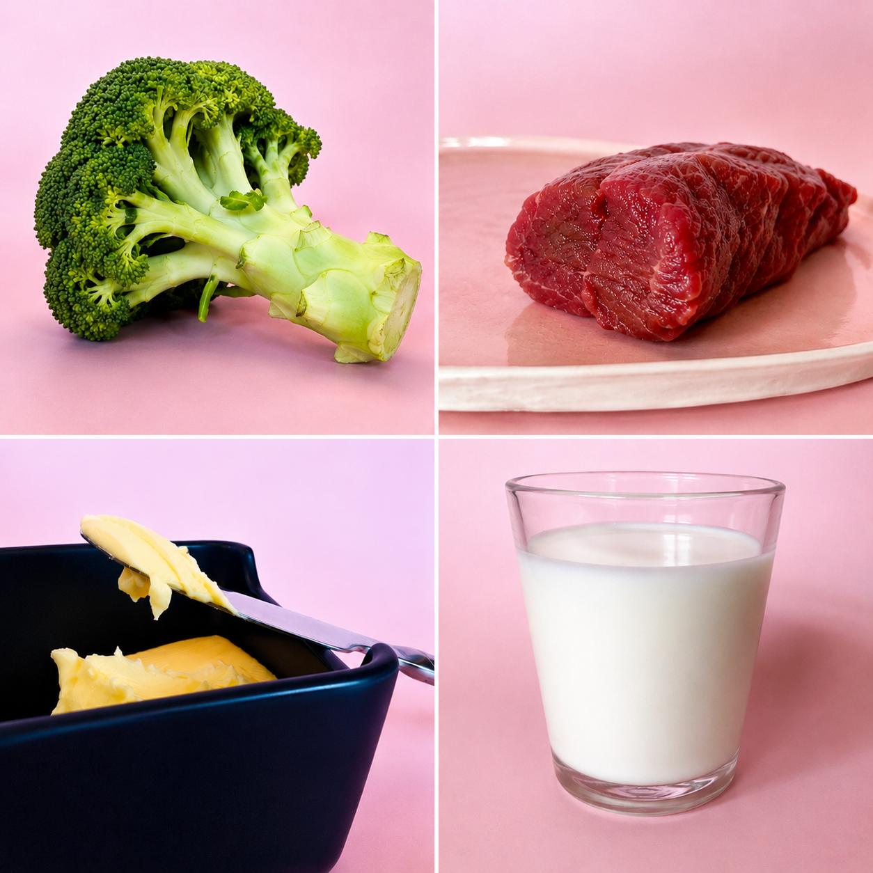The four pillars of nutrition: green vegetables, beef, full-fat dairy and butter